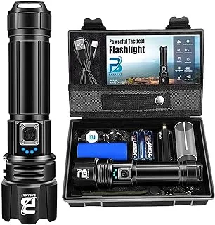 BARAKAT Super Bright Led USB Rechargeable Flashlight - IP67 Waterproof Zoomable Tactical Flashlights Best for Outdoor Sport with 5000mAh Battery - 10000 lumens Torch Light XHP70.2