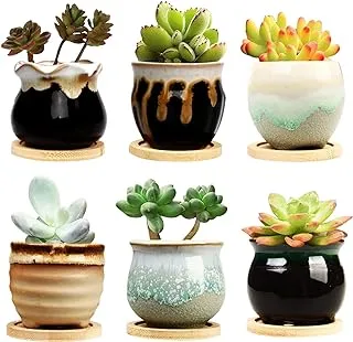 Brajttt 2.5 Inch Ceramic Succulent Planter Pot with Drainage,Planting Pot Flower Pots,Small Planter Pots for Mini Plant Ceramic Flowing Glaze Base Serial Set with Holes