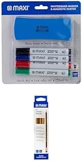 Maxi Whiteboard Marker with Duster 4 Colours + Pencil HB with rubber tip Box of 12 pc Black