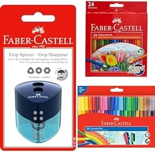 Faber-Castell Sharpener Trend Double Hole + COLOUR PENCILS 24 COLOUR + Pen 20 Color