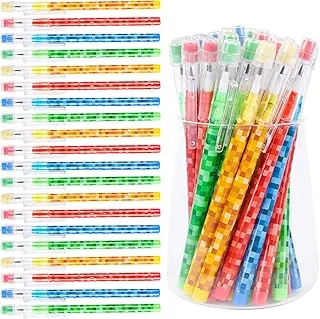 Kolewo4ever 48pcs Minecraft Pixel Pencils Pixel Miner Multi Point Pencils Stackable Pencil with Matching Eraser Party Favor Craft Classroom Rewards Prizes Goody Bag Treat Bag Stuffers