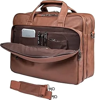 Leather Laptop Bag,Men's 17.3 Inches Messenger Briefcase Business Satchel Computer Handbag Shoulder Bag Fits 17.3 Inches Laptop Computer Tablet （Brown）