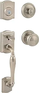 Baldwin Wesley Single Cylinder Front Door Handleset Featuring SmartKey Security in Satin Nickel, Prestige Series with Traditional Door Hardware and Alcott Knob