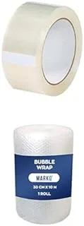 MARKQ Clear Packing Tape 2 inches x 50 yards + Bubble Wrap Roll 30 cm x 10 m