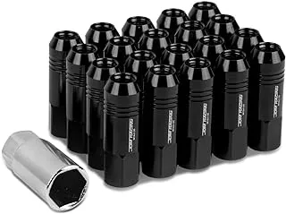 DNA MOTORING LN-ZTL-9022-15-BK 20Pcs M12 x 1.5 Aluminum Alloy Open End Wheel Lug Nuts w/Deep Drive Extension, 20mm OD/60 H, Black