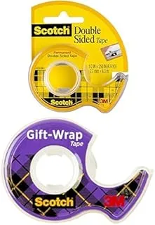 Scotch Double Sided Clear Tape 1 roll/dispenser 1/2 x 250 in + Giftwrap Tape on a Dispenser 3/4 x 650 in