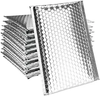 Metallic Bubble Mailers (20 CM WIDE x 25 CM LENGTH x 5 CM FLAP), Silver Poly Padded Mailers Cushioned Envelopes, Foil Self Seal Shipping Bags for Mailing, Shipping, Packing - Pack of 12