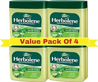 Dabur Herbolene Aloe Petroleum Jelly (4 x 50ml) | Enriched with Aloe Vera & Vitamin E | For Dry Rough Skin and Chapped Lips | Super Value Pack