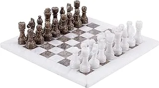 RADICALn Handmade Marble White and Grey Oceanic Marble Full Chess Game Original Marble Chess Set