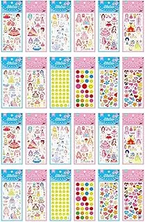 ECVV 3D Puffy Stickers for Kids - 1100+ Fun Stickers in 12 Varieties (24 Sheets Total) for Crafts Scrapbooking & Gifts - Featuring Princesses Clothes Smiles Stars Shooting Stars Clouds & Rainbows