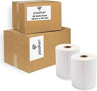 Poaker Direct Thermal Multipurpose Labels 50x30mm, Adhesive Scratch Proof Compatible with Zebra Rollo&Multi Label Printers for SKU ASIN barcode Labeling (Wholesale Pack 50 (50x1000 Labels), 50x30mm)