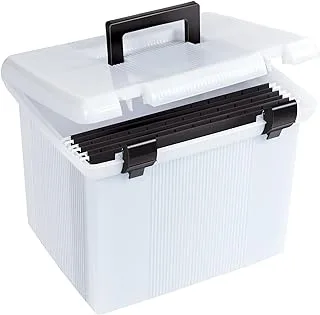 Pendaflex Portable File Box, Frosted White, Hinged Lid with Double Latch Closure, 3 Black Letter Size Hanging Folders Included (41745AMZ)