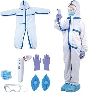 AMERTEER 8 Pcs Surgeon Outfit Doctor Costume for Kids, PPE Kit with Coverall Suit, Face Mask, Nitrile Gloves, Shoe Covers, Thermometer, Safety Goggles, and Jacket