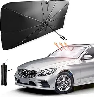 SKY-TOUCH Car Sun Shade,for Car Front Windshield,Car UV Sunshade Umbrella Windshield Block Cover,Foldable Car Sun Visor Windshields Sun Shade Cover for Most Car with Leather storage pocket 140 * 80cm