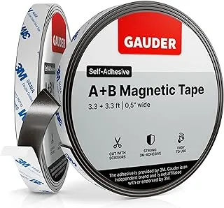 GAUDER A+B Magnetic Tape I Magnetic Strips with Adhesive Backing for Fly Screen & More | Magnetic Tape Roll (3.3 ft + 3.3 ft)