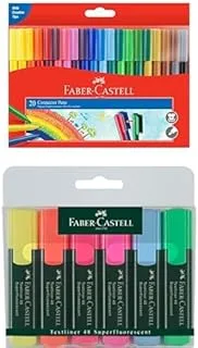 Faber-Castell Colour Marker Pen 20 Pieces Multicolour + Classic Highlighter Wallet Of 6