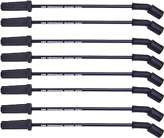 RLP Set of 8 Professional Spark Plug Wire 9748HH 8.0mm Black Compatible with Cadillac Escalade, Chevy Silverado Suburban Tahoe GMC Sierra Yukon