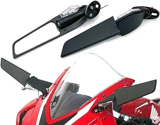 Aluminum Motorcycle Rearview Mirrors Wind Wing Winglets Style with LED Turn Signals Indicator Light, Bigger Surface, Wide Angle for Kawasaki Ninja 300 400 ZX6R ZX10R Yamaha R3 Honda CBR 600RR 1000RR