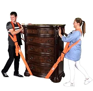 Forearm Forklift 2-Person Shoulder Harness and Moving Straps System, Lift Furniture, Appliances, or Item up to 800 lbs. Safe and Easy Like a Pro, 2 Harnesses and 2 Straps, Orange