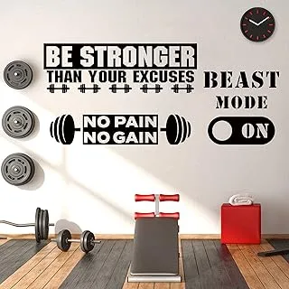 BPA® 3 Pieces Gym Wall Decal Exercise Sticker Be Stronger Than Your Excuses No Pain Gain Inspirational Quotes Vinyl Art Fitness Decor for Office Home