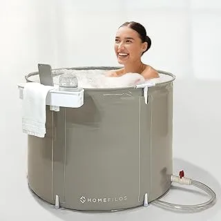 HOMEFILOS Portable Bathtub with Tray (Small) by, Ice Bath and Cold Plunge for Athletes, Japanese Soaking Hot Tub (Non Inflatable, Adult Size) for Shower Stall