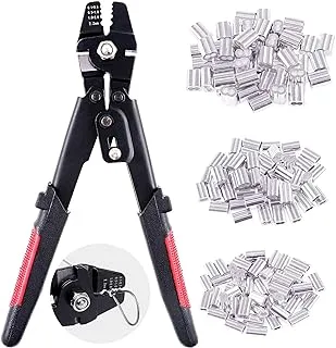 Swpeet Profession Up To 2.2mm Wire Rope Crimping Tool Wire Rope Swager Crimpers Fishing Crimping Tool With 150Pcs 3 Size Aluminum Double Barrel Ferrule Crimping Loop Sleeve Kit