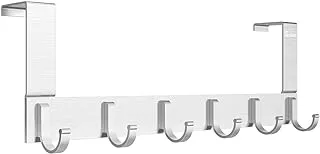 Anjuer Door Hooks Hanger Rack, Aluminum Utility Organizer Holder for Kithchen Bathroom, 6 Hooks Over The Door Hanger Silver