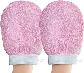 ECVV 2Pack Bathing Exfoliating Gloves Skincare Shower Scrubbing Mitt Glove for Body Cleaning Softer Dead Skin Remover-Pink