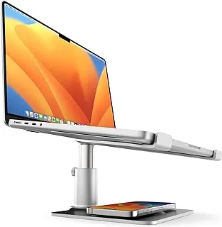 Twelve South HiRise Pro لأجهزة الكمبيوتر المحمولة وأجهزة MacBooks | حامل مريح وقابل لضبط الارتفاع مع قاعدة شحن لاسلكية MagSafe (فضي)