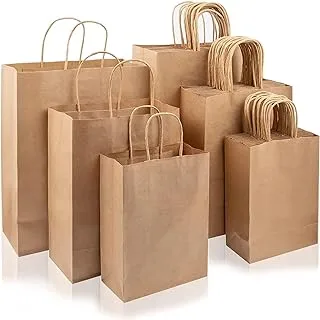 24 Pcs Heavy Duty Brown Paper Bags with Handles Assorted Sizes Gift Bags, Kraft Paper Bags for Small Business, Shopping Bags, Retail Bags, Party Bags, Merchandise Bags, Favor Bags - Pack Of 24