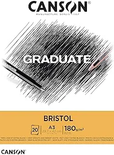 CANSON Graduate Bristol 180gsm A3 Paper, Very Smooth, Pad Glued Short Side, 20 Bright White Sheets, Ideal for Student Artists