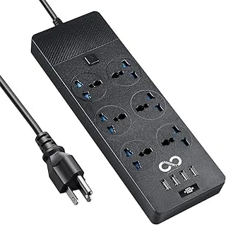 BRANDSFINITY Power Extension Cord Strip 6 Outlets, 4 USB Ports and 2M Bold Extension Cord Surge Protector Power Strip with Charging Socket, Black