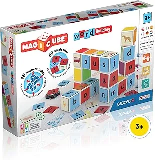 Geomag Magicube Word Building + Clips، ألعاب STEM مغناطيسية للأطفال، ألعاب بناء مغناطيسية تعليمية مبكرة، 79 قطعة، مصنوعة في سويسرا، 100% من البلاستيك المعاد تدويره، ألعاب مفتوحة النهاية، ألعاب بناء