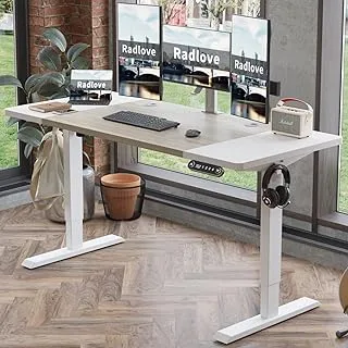 Electric Standing Desk, 55×24 Height Adjustable Computer Desk Sit Stand Desk Home Office Computer Standing Table Ergonomic Desk with Splice Board White Frame + 55 x 24'' White+Oak Top