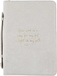 Creative Brands Faithworks - Suede Bible Cover with Carry Handle and Zipper Closure Simply Faith Collection, 7 x 10-Inch, Grey - Psalm 119:105