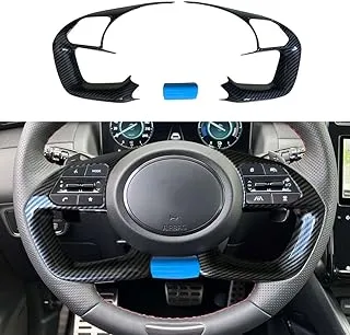 ruihe Carbon Fiber Color and Blue Steering Wheel Cover Trim Fit for Hyundai Elantra 2021-2023 Santa Cruz 2022-2023 Tucson 2022-2023 (Style 3)