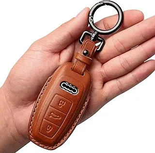 Tukellen for Audi Key Fob Cover Leather with Keychain,Leather Key Case Protector