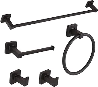 Ntipox 5 Pieces Black Bathroom Hardware Set,Wall Mounted 23.6 inch Towel Bar Set Matte Black,Towel Rack Set,Toilet Paper Holder,Matte Black Bathroom Accessories Set, YM0245