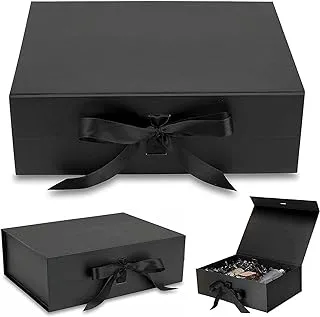 SKY-TOUCH Luxury Magnetic Gift Box 23x17x7cm, Black Gift Box with Ribbon, Magnetic Closure for Luxury Packaging Box for Mother's Day, Birthdays, Bridal Gifts,Weddings