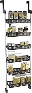 Smart Design 6-Tier Over The Door Pantry Organizer with 6 Full Baskets - Adjustable Steel and Resin with Stabilizing Brackets to Eliminate Sway - Wall Mountable Kitchen Spice Rack - Black