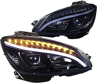 Spec-D Tuning For Mercedes Benz W204 C Class LED Glossy Black Projector Headlights Headlamps Pair