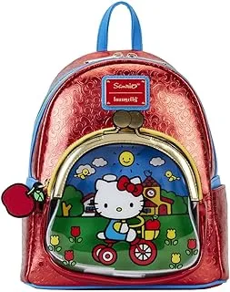 حقيبة ظهر Loungefly Hello Kitty للذكرى الخمسين للعملة المعدنية، حقيبة ظهر صغيرة باللون الأحمر