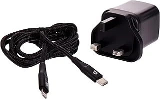 Porodo A+C 35W Wall Charger UK w/Braided Type-C to Lightning Cable 1.2m - Black