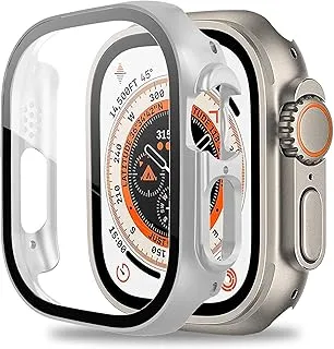 AWH Watch Case - Compatible with Apple Watch Ultra - Tempered Glass Screen Protector, Ultra-Thin Hard PC Shockproof All-Around Bumper Shell Protective Cover for iWatch Ultra - 49mm - Silver