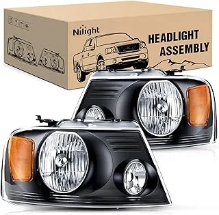 Nilight 2004 2005 2006 2007 2008 F150 Headlights, headlight assembly for 2006 Lincoln Mark LT Black, Headlights Replacement kit,Black Housing Amber Reflector Clear Lens