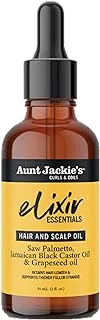 زيت الشعر وفروة الرأس الأساسي من Aunt Jackie's Elixir، البلميط المنشاري، زيت الخروع الأسود الجامايكي وزيت بذور العنب، يغذي ويكثف ويدعم نمو الشعر، 2 أونصة