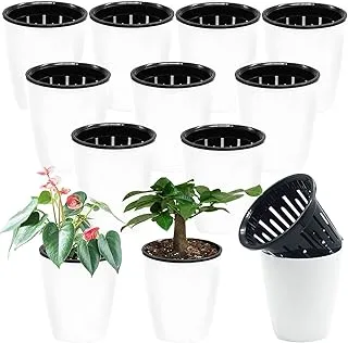 12 PCS Self Watering Plastic Planter,4 Inch Plastic Flower Plant Pot with Inner Pot,Self Watering Planter White Flower Pot for Herbs,Flowers,All House Plants,Succulents