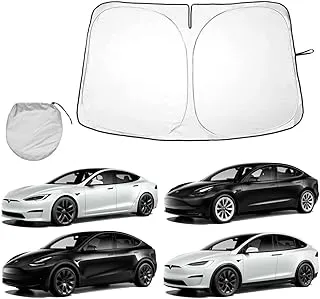 Model 3 Model Y Windshield Sunshade: Sunshade for Tesla 2016-2024 Model 3/Y, Lightweight Front Window Sun Visor Protector, Foldable Sun Shade with a Storage Bag, Tesla Interior Accessories