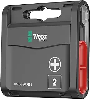 Wera Bit-Box 20 H PH2 لقم صلبة إضافية للمثقاب/المفكات، 25 مم، 20 قطعة، 05057750001، أسود