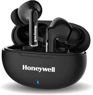 سماعات أذن Honeywell Moxie V1200 Bluetooth TWS مع 26 ساعة من وقت التشغيل، شحن سريع من النوع C، مقاومة للماء IPx4، بلوتوث V5.3، برامج تشغيل 13 مم * 2، مساعد صوتي، ضمان المصنع لمدة عامين - أسود